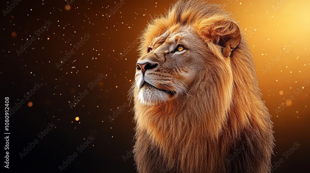 Naklejka premium Majestic Lion Portrait Golden Hour Wildlife King of Beasts