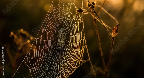 Wallpaper Mural Golden hour spiderweb glistening in morning light Torontodigital.ca