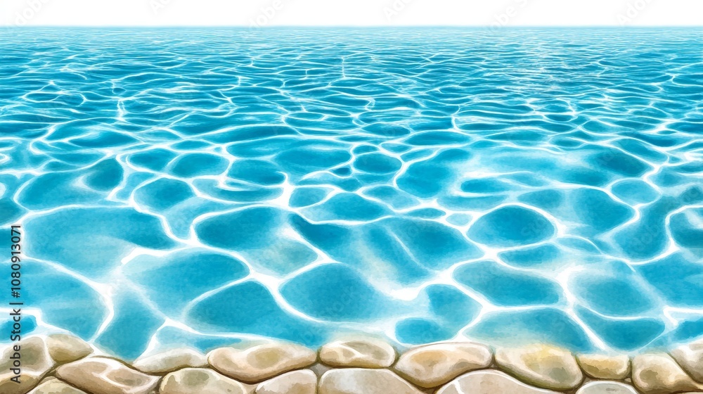 Obraz premium Serene Ocean Water Texture Sunny Blue Water Stones Beach Background