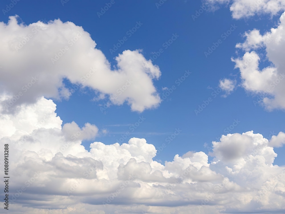Obraz premium A stunning blue sky with thick cumulus clouds scattered across the sky, cloud formations, blue sky, textured surfaces