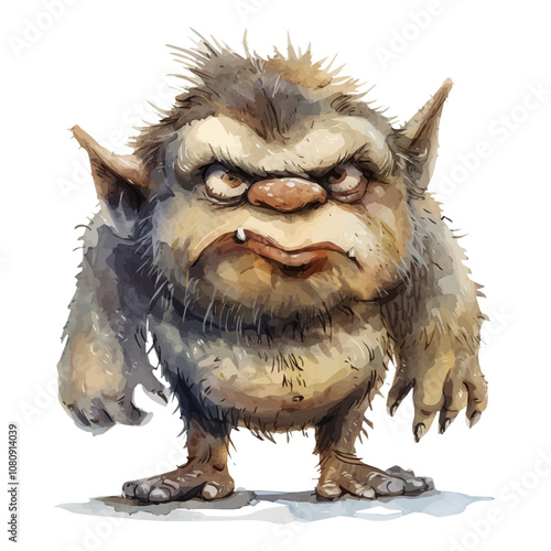 A watercolor painting of a Troll, isolated on a white background. Troll vector.