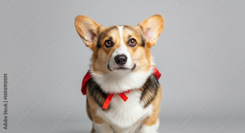 Corgi dog wearing bow tie on simple background Corgi dog wearing bow tie on simple background