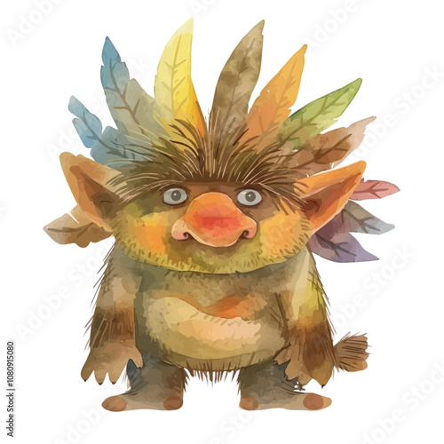 A watercolor of a Troll, isolated on a white background. Troll vector.