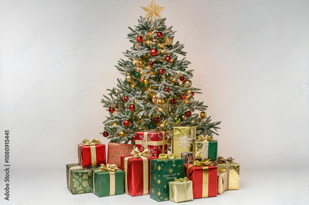 Christmas Tree with Wrapped Gifts in Festive Setting Christmas Tree with Wrapped Gifts in Festive Setting