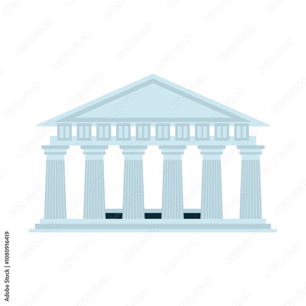 Obraz premium Collection of ancient Greek symbols and artifacts columns, amphorae, busts, laurel wreaths, lyre. Flat vector illustration isolated on background. Greek culture and history architecture