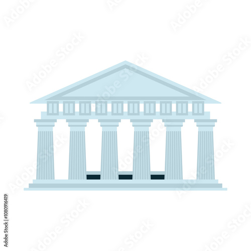 Collection of ancient Greek symbols and artifacts columns, amphorae, busts, laurel wreaths, lyre. Flat vector illustration isolated on background. Greek culture and history architecture