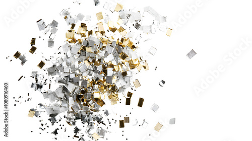 Wallpaper Mural Scattered '2025' confetti pieces in gold and silver on a plain white background, no shadows Torontodigital.ca