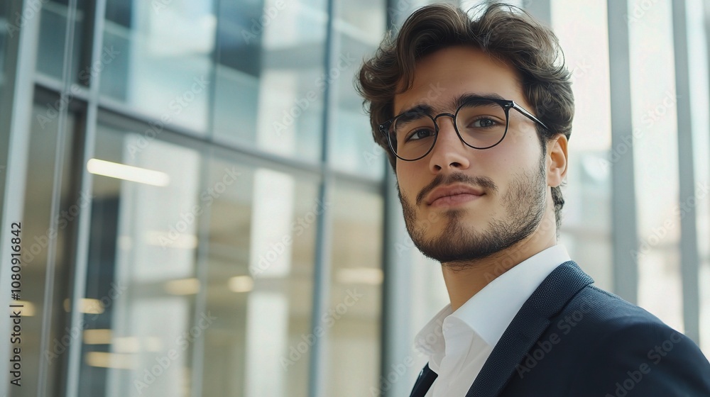 Portrait of a Young Businessman Exuding Confidence and Success in a Modern Office Environment with Stylish Attire and Professional Appearance Portrait of a Young Businessman Exuding Confidence and Success in a Modern Office Environment with Stylish Attire and Professional Appearance