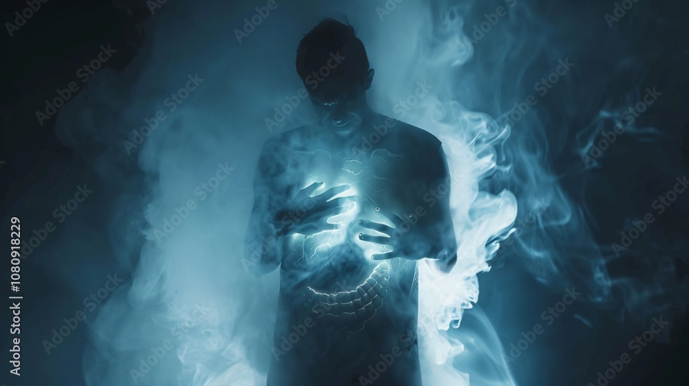 Mysterious silhouette emerging from a hazy dramatic environment filled with thick smoke and dense fog creating an eerie surreal and obscured atmosphere Mysterious silhouette emerging from a hazy dramatic environment filled with thick smoke and dense fog creating an eerie surreal and obscured atmosphere