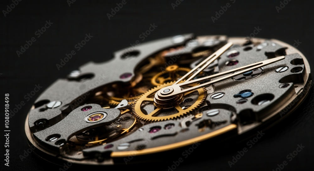 Intricate watch mechanism macro shot on black background Intricate watch mechanism macro shot on black background