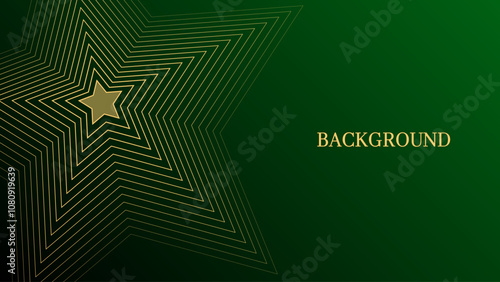 Dark green abstract background with yellow blended lines  pattern, modern geometric outline star. Christmas or New Year banner template