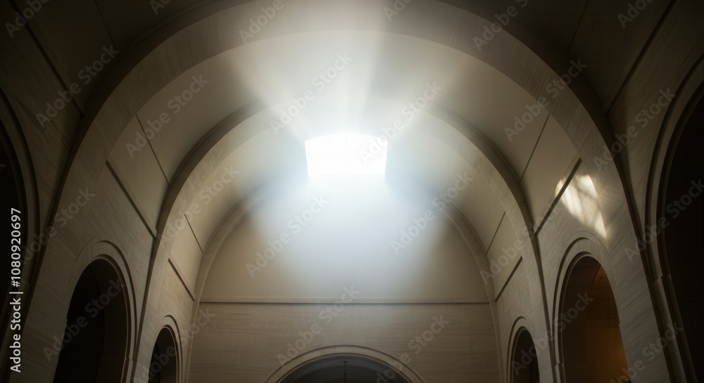 Sunlight streaming skylight in arched hallway Sunlight streaming skylight in arched hallway
