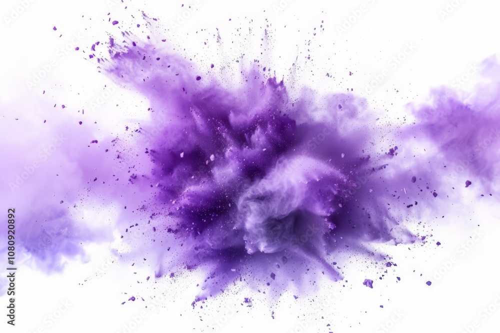 Abstract bright purple dust explosion on white background Abstract bright purple dust explosion on white background