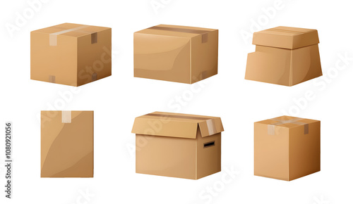 Set of cardboard boxes on a transparent background. isolated background.