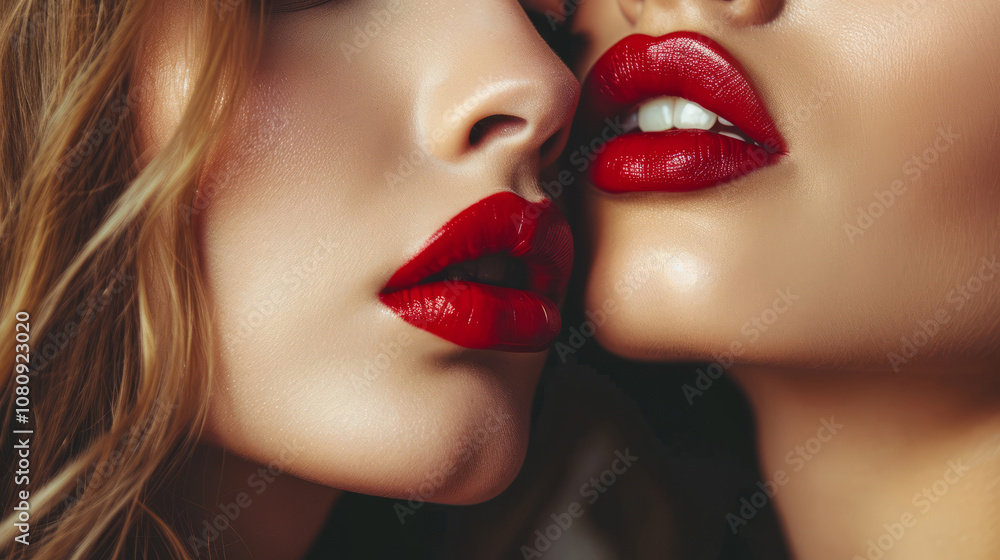 Portrait of seductive women with red lips close up Portrait of seductive women with red lips close up