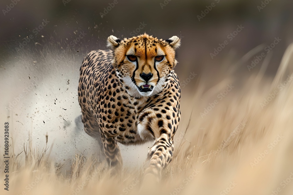 Cheetah sprinting across golden grassland during daylight Cheetah sprinting across golden grassland during daylight