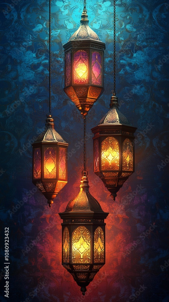 Bright lanterns against an Arabic design, symbolizing Eid celebrations like Eid al-Fitr and Eid Mubarak, with space for text. Bright lanterns against an Arabic design, symbolizing Eid celebrations like Eid al-Fitr and Eid Mubarak, with space for text.