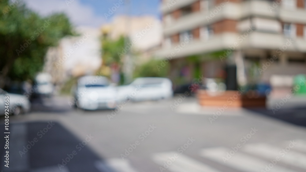 Blurred image of a city street with vehicles and buildings in the blurred background with a shallow depth of field. Blurred image of a city street with vehicles and buildings in the blurred background with a shallow depth of field.