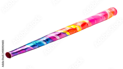 Colorful party blower for New Year celebration on a plain white background, no shadows photo