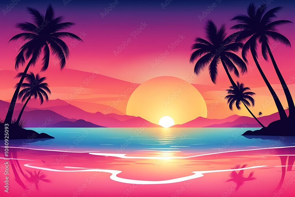 Golden sunset in the beach. Summer sunset landscape Golden sunset in the beach. Summer sunset landscape