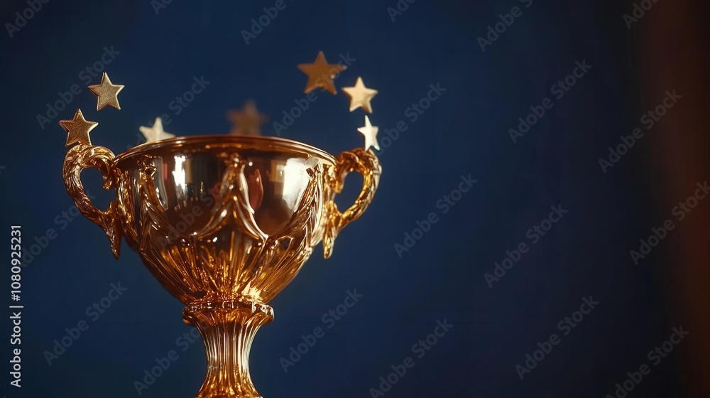 Golden Trophy with Stars on a Blue Background Golden Trophy with Stars on a Blue Background