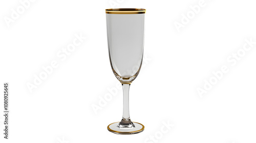 Champagne flute with gold trim on a white background, no shadows photo