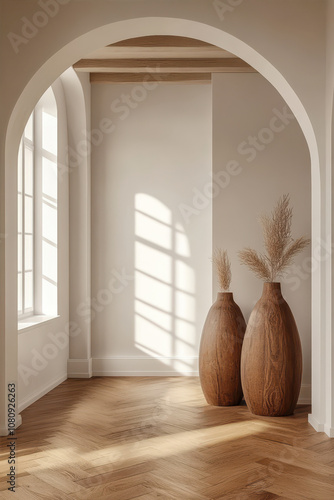 A Serene Minimalist Boho Interior With Elegant Arches and Light-Filled Wood Accents