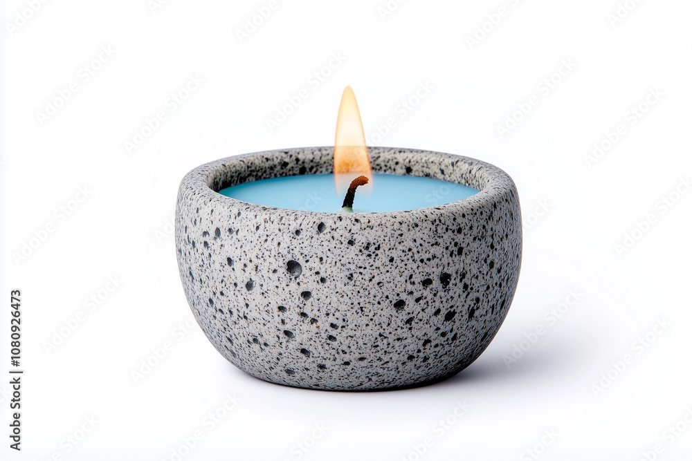 Minimalistic Tea Candle in Candlestick, Spa Element on White Background Minimalistic Tea Candle in Candlestick, Spa Element on White Background