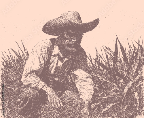 a Mexican peasant working on an agave plantation, vector illustration	