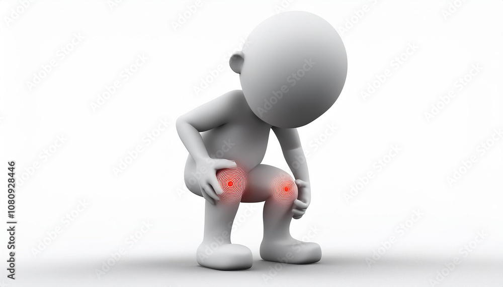 3D Figure Experiencing Severe Knee Pain on White Background 3D Figure Experiencing Severe Knee Pain on White Background