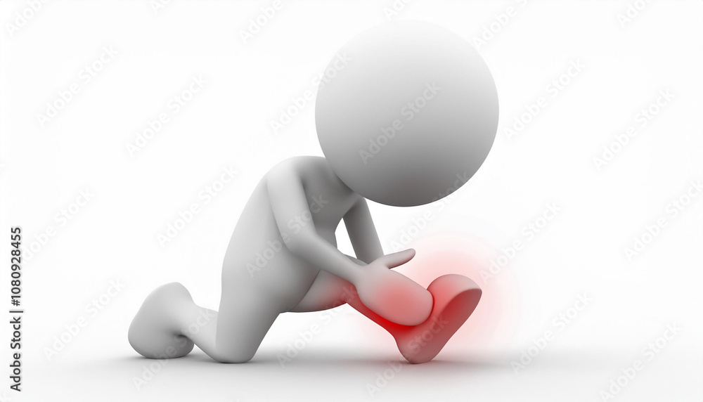 A Figure Experiences Intense Knee Pain on White Background A Figure Experiences Intense Knee Pain on White Background