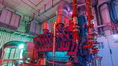 фотографія Diesel electric generator in power supply room of data center timelapse hyperlap