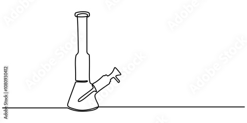 Waterpipe Mouthpiece Single Continuous Line Drawing, Pipe Black Stroke Linear Icon. Smoking pipe sketch illustration. Continuous one line art and drawing of pro vector illustration. Filter Pipe 