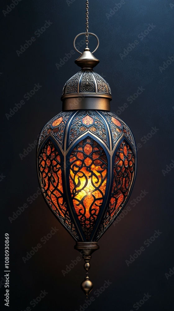 An ornate hanging lamp showcasing detailed designs, illuminating the space with its unique charm. An ornate hanging lamp showcasing detailed designs, illuminating the space with its unique charm.