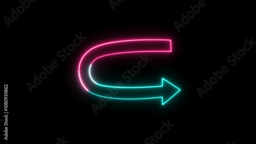 U-turn Arrows icon. Glowing neon turn arrow icon. Neon line rightt arrow animation. photo