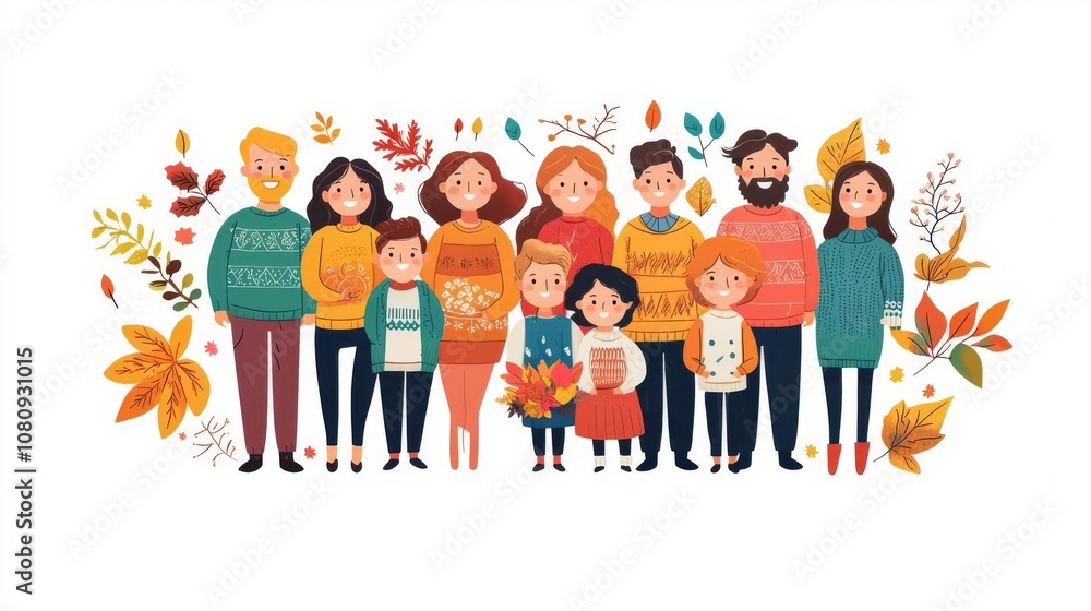 Fototapeta premium Happy family portrait in autumn setting.