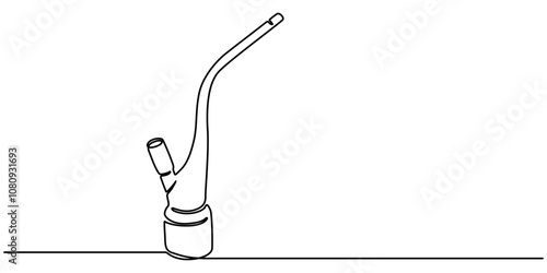 Waterpipe Mouthpiece Single Continuous Line Drawing, Pipe Black Stroke Linear Icon. Smoking pipe sketch illustration. Continuous one line art and drawing of pro vector illustration. Filter Pipe 