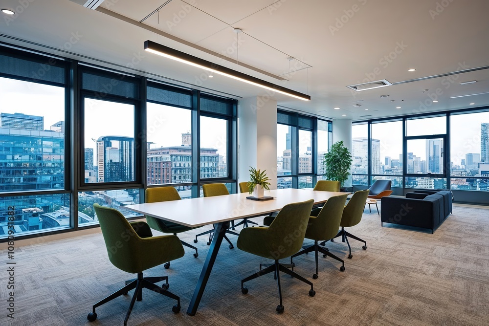 Spacious Team Workspace with Floor-to-Ceiling Windows Urban View 3D Model Spacious Team Workspace with Floor-to-Ceiling Windows Urban View 3D Model