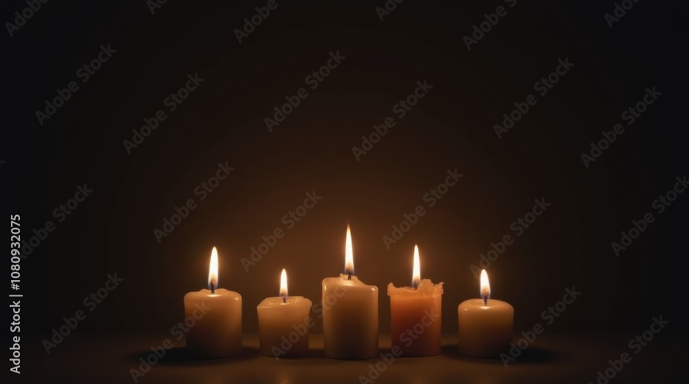 Lit Candles in Dark Romantic Setting for Relaxation Lit Candles in Dark Romantic Setting for Relaxation