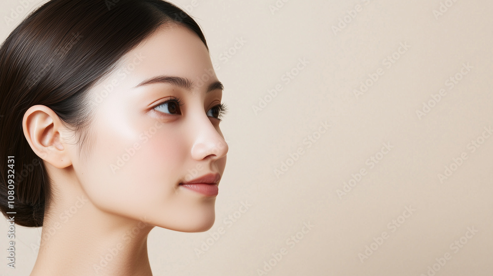 Serene Close-Up of Japanese Woman with Flawless Skin Serene Close-Up of Japanese Woman with Flawless Skin