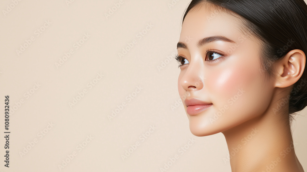 Serene Close-Up of Japanese Woman with Flawless Skin Serene Close-Up of Japanese Woman with Flawless Skin