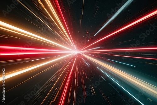 Deep Space Aesthetic with Red and Gold Light Pulses and Cybernetic Blur Effects