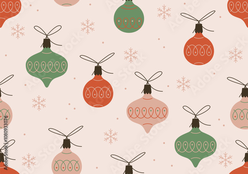 Seamless pattern with Christmas balls. Bright holiday background. Colorful design for New Year design. Texture for winter holidays. Christmas and New year greetings pattern