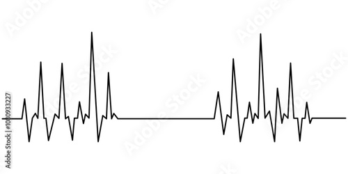 Heart beat one line. Continuous lines heart beats drawing. Wave pulse. Hand draw heartbeat. Design heartbeat for print. Black silhouette cardiogram isolated on white background. One line pro vector.