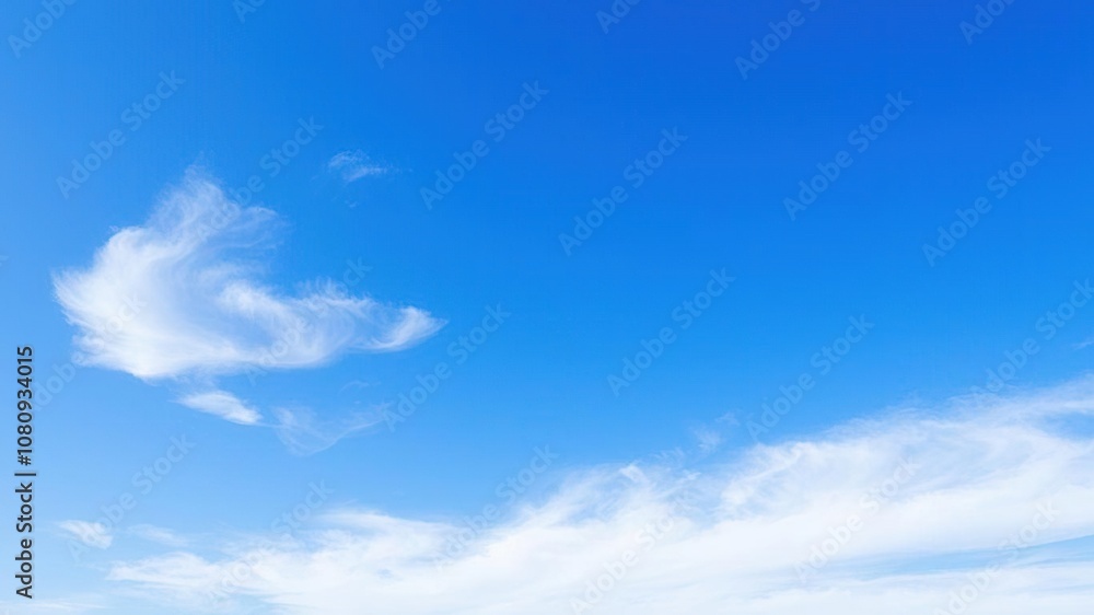 A wispy white cloud drifts lazily across a brilliant blue sky with its trailing edges and soft edges, wispy, light, weather A wispy white cloud drifts lazily across a brilliant blue sky with its trailing edges and soft edges, wispy, light, weather