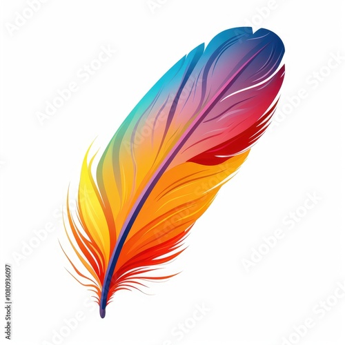 Vibrant and Colorful Feather Design Featuring Shades of Red, Orange, Yellow, Green, Blue, and Purple in a Smooth and Elegant Style, Perfect for Artistic or Creative Projects