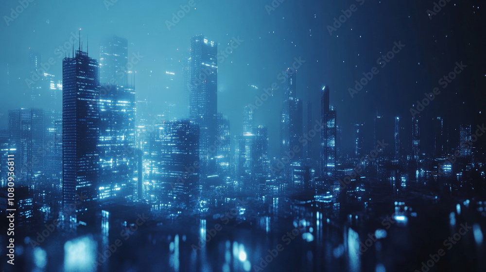Futuristic Cityscape: Recoded Gene 3D Render, Hyperrealistic Night View Futuristic Cityscape: Recoded Gene 3D Render, Hyperrealistic Night View