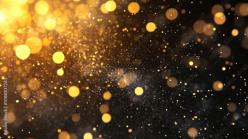 Golden bokeh background featuring luminous spots and shimmering starlight particles Golden bokeh background featuring luminous spots and shimmering starlight particles