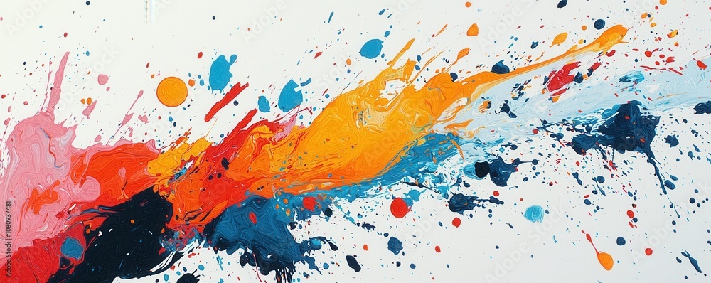 Vibrant splashes of colorful paint on a white background Vibrant splashes of colorful paint on a white background