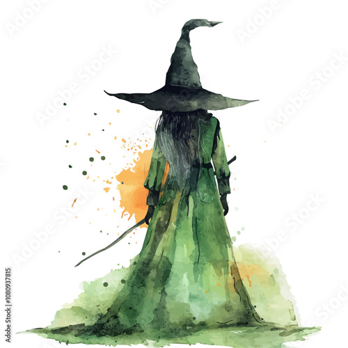 A watercolor painting of a Witch, isolated on a white background. Witch vector. photo